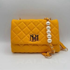 Badgley Mischka Yellow Quilted Crossbody Bag with Pearl Detail